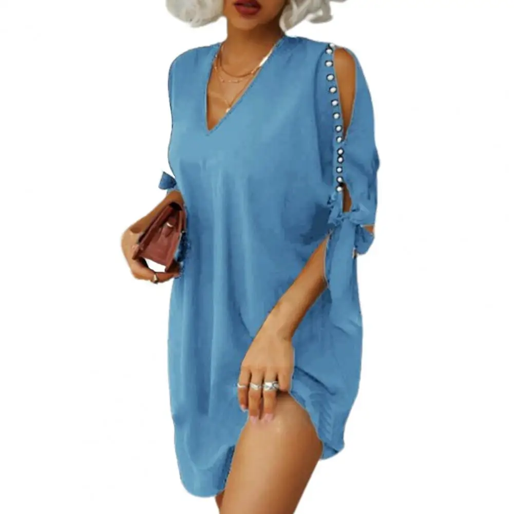 Women Mini Dress V Neck Lace Up Summer Hollow Out Sleeve Beaded Dress for Office Ladies Sexy Party Dress Casual Female Vestidos
Women Mini Dress V Neck Lace Up Summer Hollow Out Sleeve Beaded Dress for Office Ladies Sexy Party Dress Casual Female Vestidos