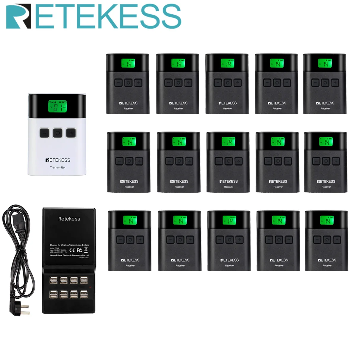 RETEKESS TT122 Audio Guide Tour Guide System Wireless Transmitter+15 Receiver+ Charger Base for Church Meeting Factory Training
RETEKESS TT122 Audio Guide Tour Guide System Wireless Transmitter+15 Receiver+ Charger Base for Church Meeting Factory Training