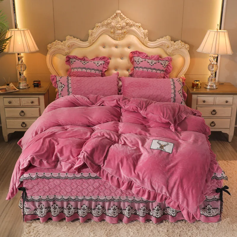 Luxury Winter Warm Velvet Flannel Fleece Princess Bedding Set Duvet Cover Thicken Lacing Lace Bed Skirt Pillowcases Home Textile
Luxury Winter Warm Velvet Flannel Fleece Princess Bedding Set Duvet Cover Thicken Lacing Lace Bed Skirt Pillowcases Home Textile