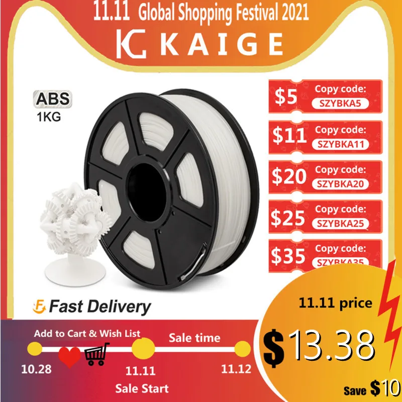 KAIGE ABS 1KG 3D Printer Sublimation Blanks Filament 1.75mm -/+ 0.02mm Industrial Materials Abrasion And Impact Resistance
KAIGE ABS 1KG 3D Printer Sublimation Blanks Filament 1.75mm -/+ 0.02mm Industrial Materials Abrasion And Impact Resistance