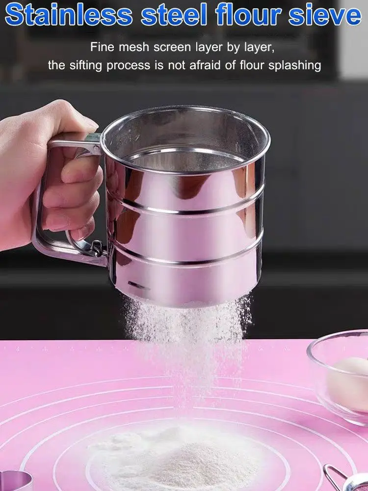 Semi-automatic stainless steel flour sieve 24-mesh handheld cup-shaped powdered sugar sieve, hand-cranked coffee powder sieve
Semi-automatic stainless steel flour sieve 24-mesh handheld cup-shaped powdered sugar sieve, hand-cranked coffee powder sieve