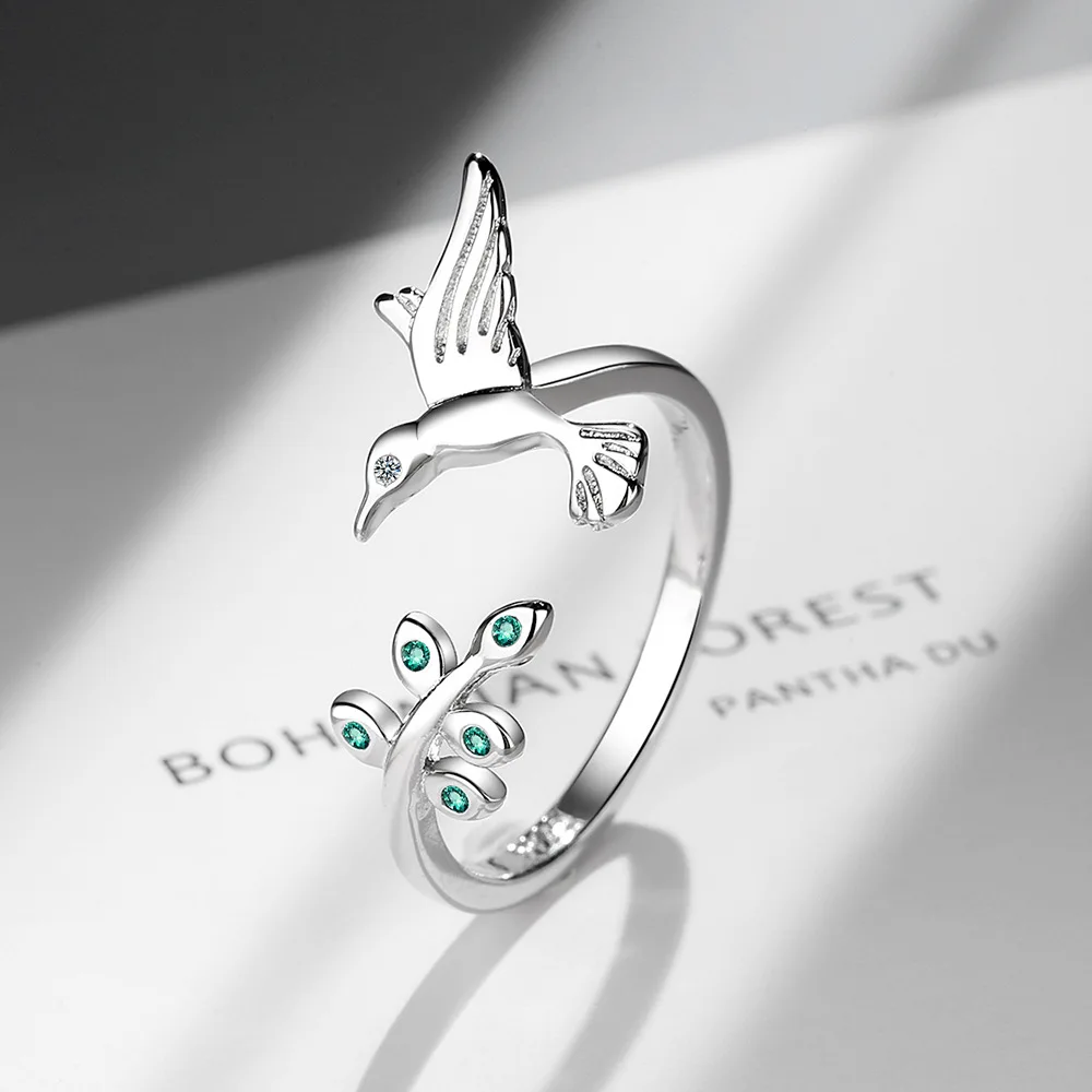 Vintage Cute Bird Ring Silver Color Resizable finger Rings Sweet Flower Anillos Leaf Open Loops Women Girls Zircon Anel
Vintage Cute Bird Ring Silver Color Resizable finger Rings Sweet Flower Anillos Leaf Open Loops Women Girls Zircon Anel