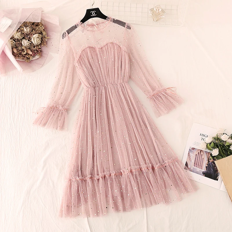 2021 Spring Mesh Flare Sleeve A Line Dress Autumn Elastic Waist Elegant Dress Women Printing Party Fashion Vestidos Chic 12240
2021 Spring Mesh Flare Sleeve A Line Dress Autumn Elastic Waist Elegant Dress Women Printing Party Fashion Vestidos Chic 12240