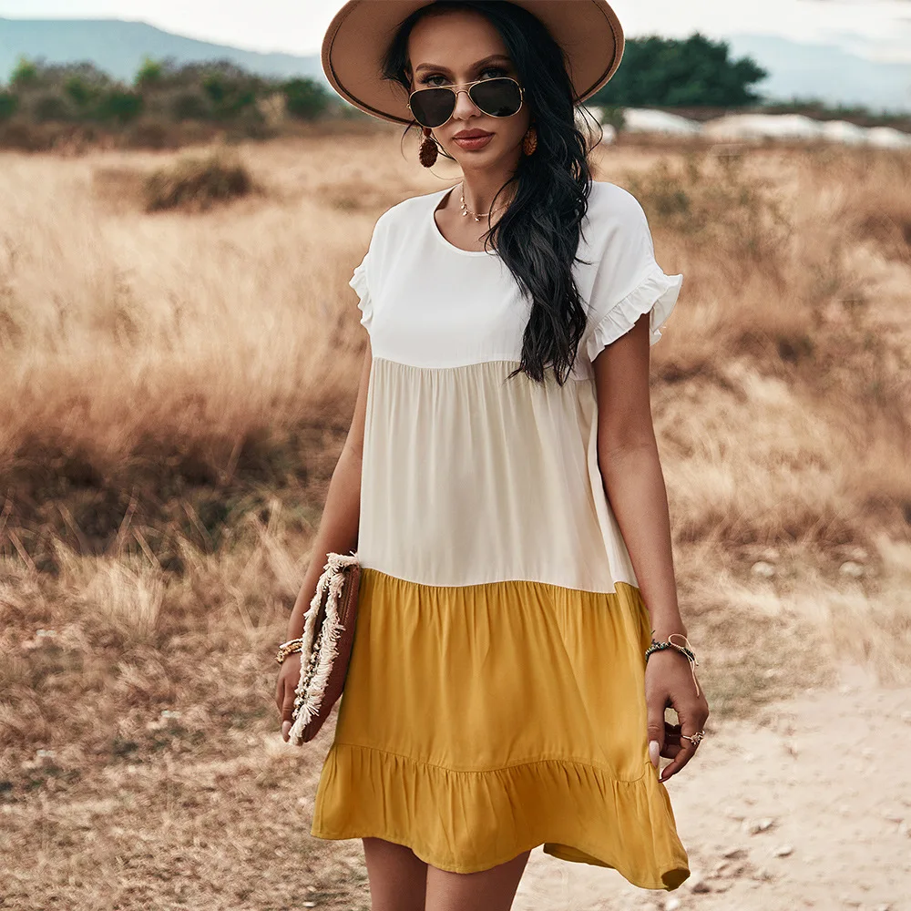 Summer vintage mini casual dresses for women summer Color block loose dress womens ruffles A-Line short dress 2021 vestido
Summer vintage mini casual dresses for women summer Color block loose dress womens ruffles A-Line short dress 2021 vestido