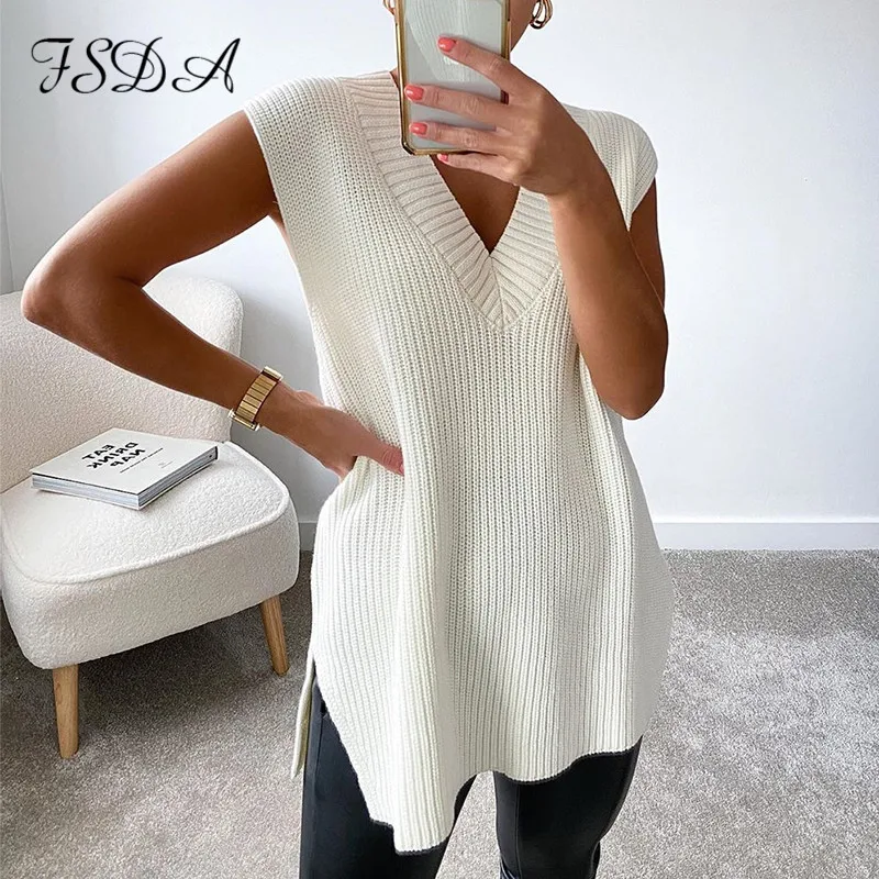 FSDA Women V Neck Sleeveless Sweater Vest Knitted 2020 Jumper Autumn Winter Split White Korean Preppy Pullover Loose Top Casual
FSDA Women V Neck Sleeveless Sweater Vest Knitted 2020 Jumper Autumn Winter Split White Korean Preppy Pullover Loose Top Casual
