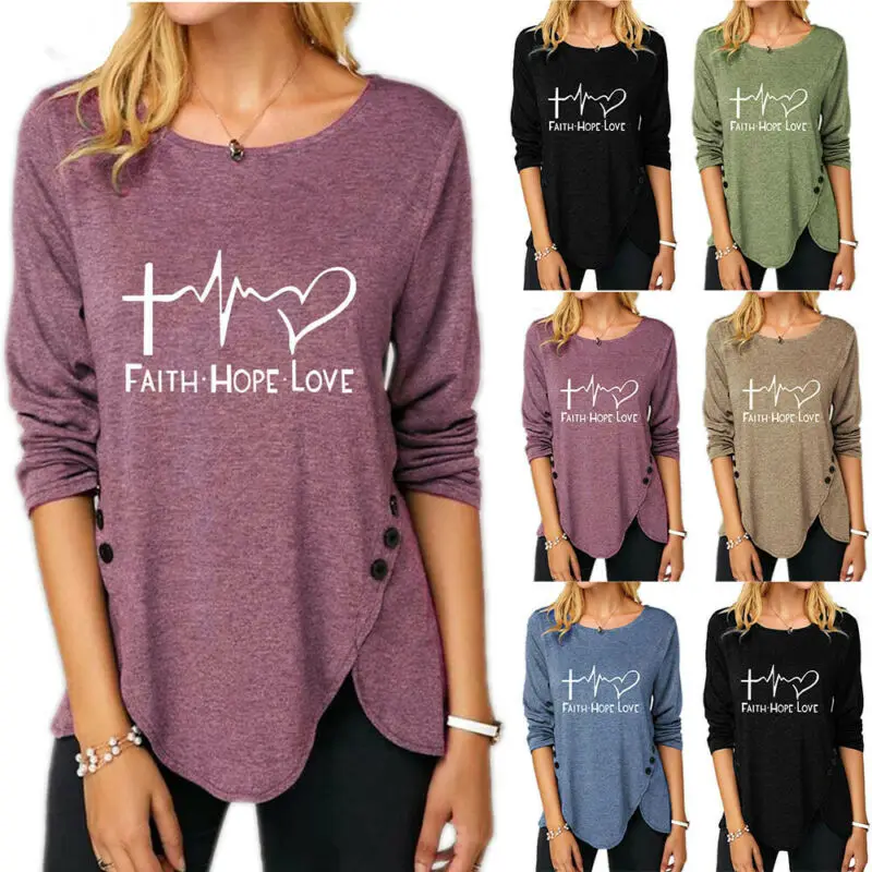 Fashion Button Crew Neck Tee Letter Heart Printed Tees Women Long Sleeve T-Shirt Loose Casual Blouse Top
Fashion Button Crew Neck Tee Letter Heart Printed Tees Women Long Sleeve T-Shirt Loose Casual Blouse Top