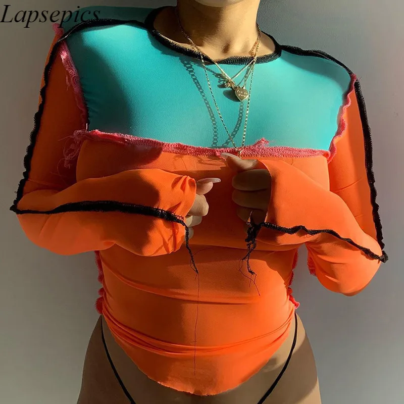 Autumn Long-Sleeved Mesh Sexy Perspective Stitching Contrasting Shirt T-shirt Women Y2k Top Goth Tops for Women Full Sleeves
Autumn Long-Sleeved Mesh Sexy Perspective Stitching Contrasting Shirt T-shirt Women Y2k Top Goth Tops for Women Full Sleeves