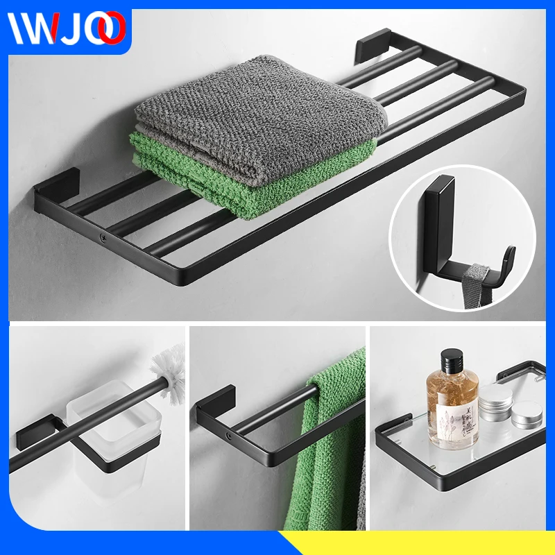 Towel Holder Black Towel Bar Stainless Steel Towel Rack Hanging Holder Coat Hook Bathroom Shelf Glass Toilet Brush Holder Set
Towel Holder Black Towel Bar Stainless Steel Towel Rack Hanging Holder Coat Hook Bathroom Shelf Glass Toilet Brush Holder Set