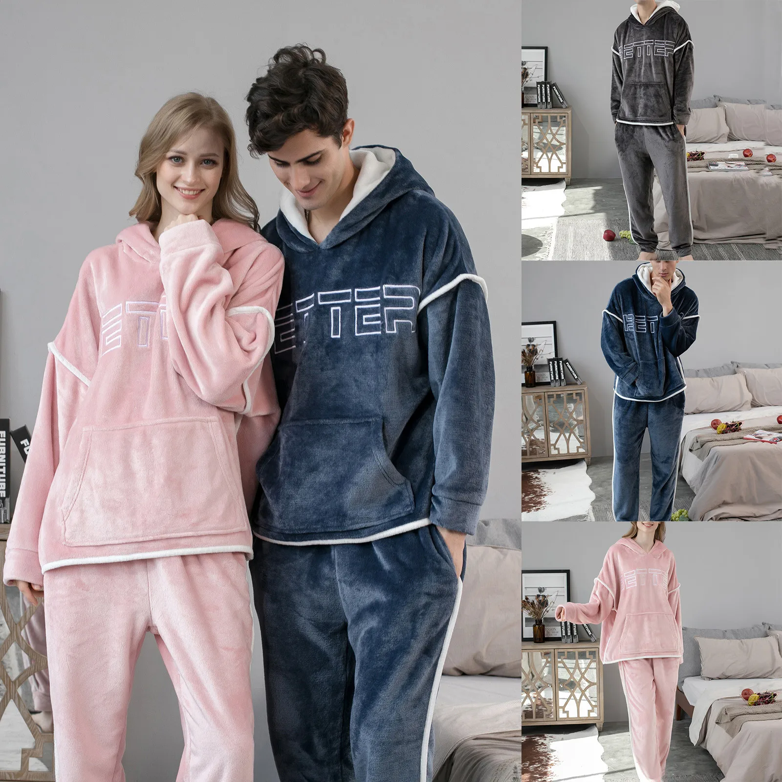 New Couple Flannel Pajamas Sets Letter Printed New Casual Pocket Long Sleeve Hooded Pajamas Two Piece Set Home Service 2021
New Couple Flannel Pajamas Sets Letter Printed New Casual Pocket Long Sleeve Hooded Pajamas Two Piece Set Home Service 2021