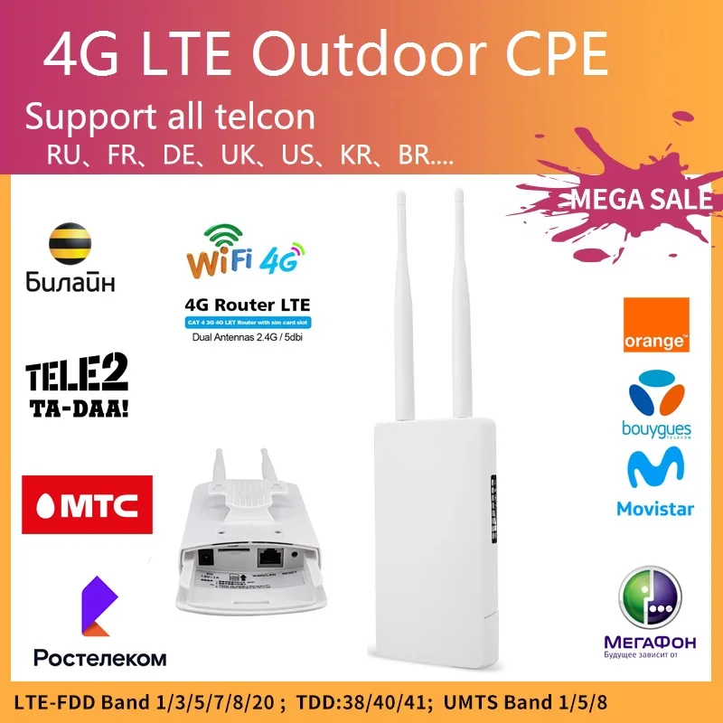 Уличный водонепроницаемый роутер KuWiFi 4G CPE, 150 Мбит/с, CAT4 LTE 3G/4G SIM-карта, Wi-Fi роутер для IP-Камеры, покрытие Wi-Fi CPF905
Уличный водонепроницаемый роутер KuWiFi 4G CPE, 150 Мбит/с, CAT4 LTE 3G/4G SIM-карта, Wi-Fi роутер для IP-Камеры, покрытие Wi-Fi CPF905