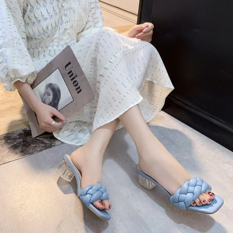 Transparent High Heels Sexy Ladies Woman Slippers New Summer Shoes Square Heel Weave Square Toe Slippers Ladies Leather Shoes
Transparent High Heels Sexy Ladies Woman Slippers New Summer Shoes Square Heel Weave Square Toe Slippers Ladies Leather Shoes