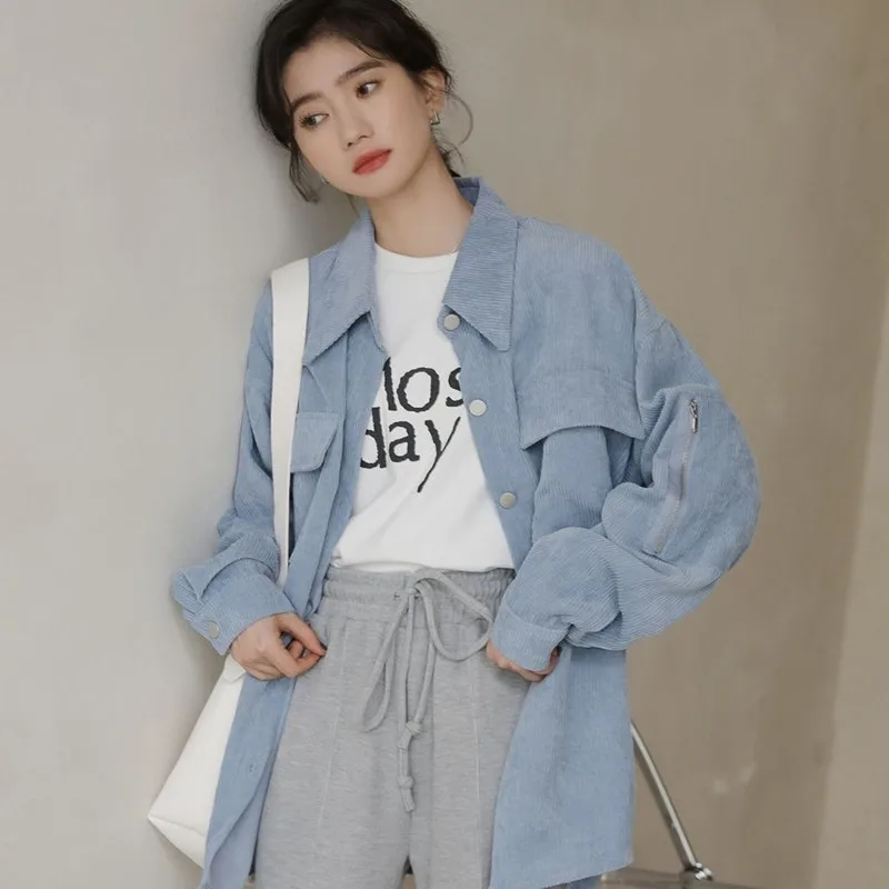 2022Spring Season New Fashion Corduroy Jacket All-match Student Long-sleeved Loose Casual Solid Color Blouse Women's Clothing
2022Spring Season New Fashion Corduroy Jacket All-match Student Long-sleeved Loose Casual Solid Color Blouse Women's Clothing