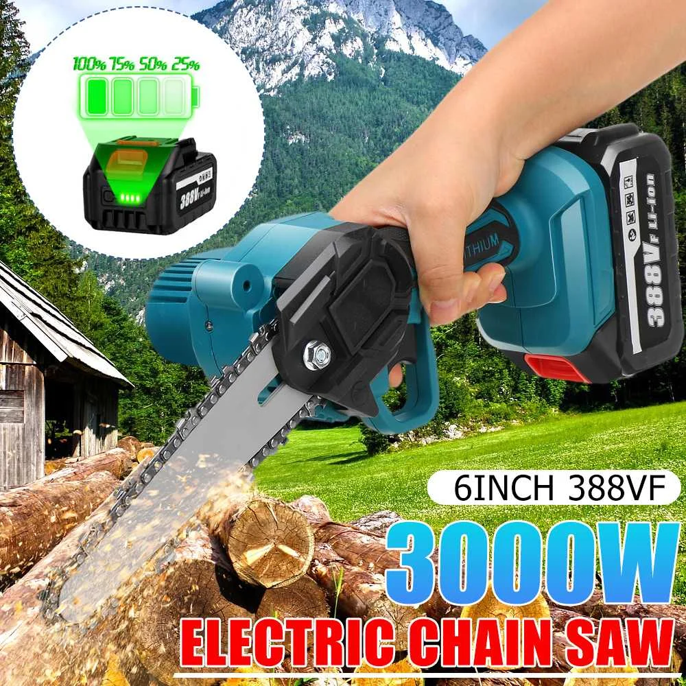 3000W 6 Inch 388V Mini Electric Chain Saw Woodworking Pruning Chainsaw One-handed Garden Logging Saw Power Tool With 2 Battery
3000W 6 Inch 388V Mini Electric Chain Saw Woodworking Pruning Chainsaw One-handed Garden Logging Saw Power Tool With 2 Battery