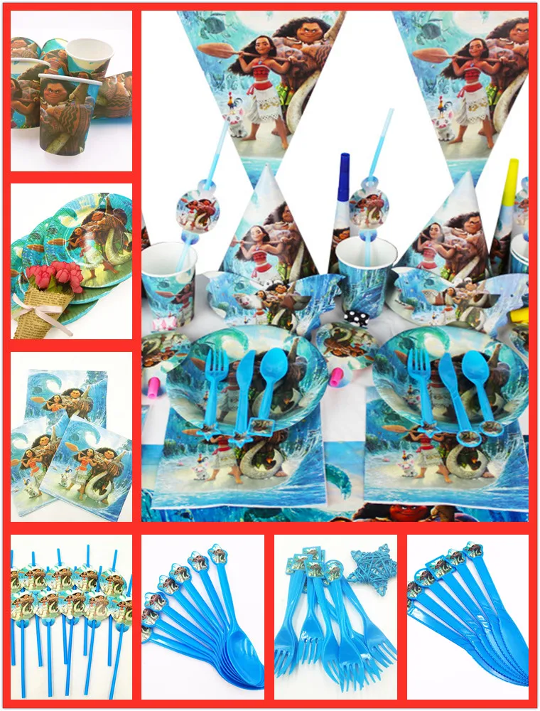 82 шт./компл. товары для дня рождения Моаны детская посуда скатерть чашки тарелки