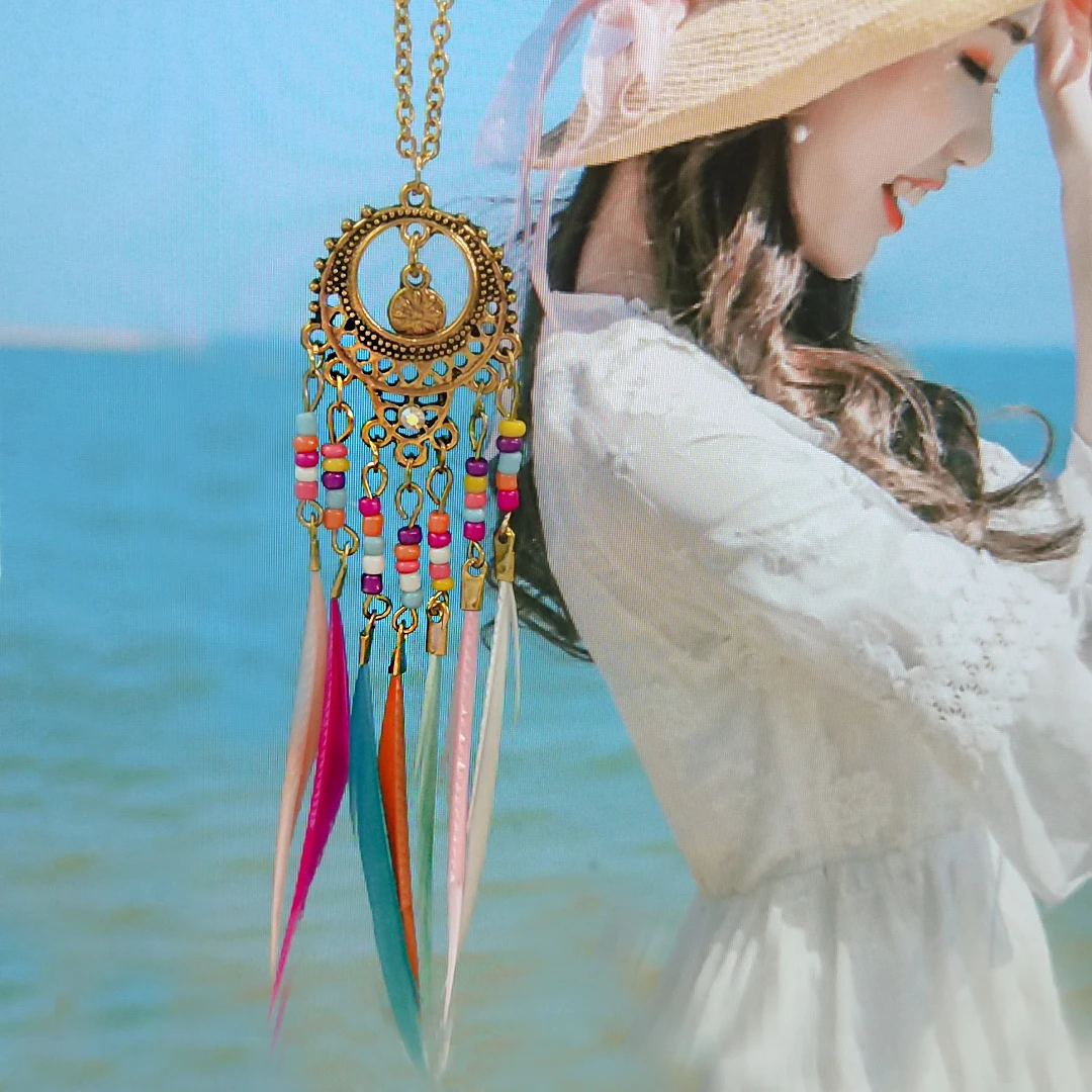 2020 Bohemian Handmade Rainbow Beads Choker Tassel Feather Necklace Long Stainless Steel Chain Necklace Women Fashion Jewelry
2020 Bohemian Handmade Rainbow Beads Choker Tassel Feather Necklace Long Stainless Steel Chain Necklace Women Fashion Jewelry