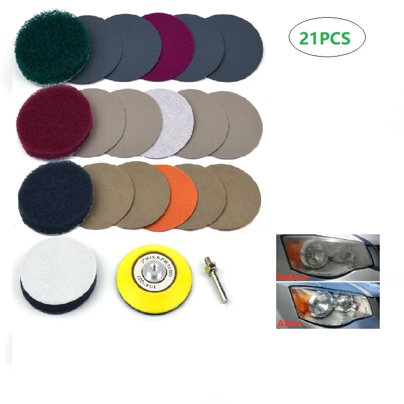 21PCS/Set 3 Inch DIY Car Headlights Polishing Restoration Kit Automotive Lights Polishing Headlamp Repair Set For Electric Drill
21PCS/Set 3 Inch DIY Car Headlights Polishing Restoration Kit Automotive Lights Polishing Headlamp Repair Set For Electric Drill