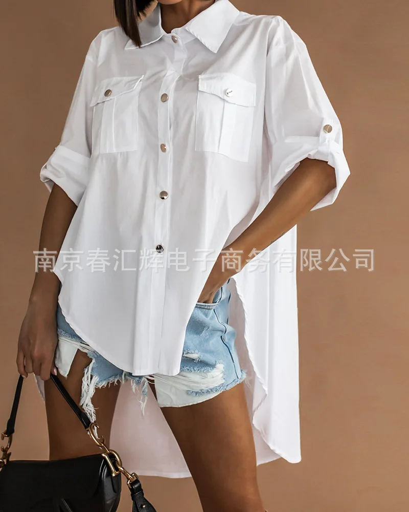 2021 ladies summer new fashion casual white long-sleeved asymmetric lapel shirt ladies loose front short back long shirt
2021 ladies summer new fashion casual white long-sleeved asymmetric lapel shirt ladies loose front short back long shirt