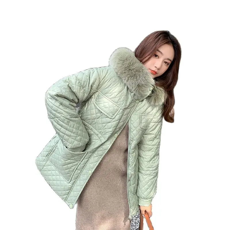 2022 New Diamond Plaid Coats Winter Jacket Hooded Big Fur Collar Parkas Korean Women's Clothing Winter Down Cotton Jackets e533
2022 New Diamond Plaid Coats Winter Jacket Hooded Big Fur Collar Parkas Korean Women's Clothing Winter Down Cotton Jackets e533