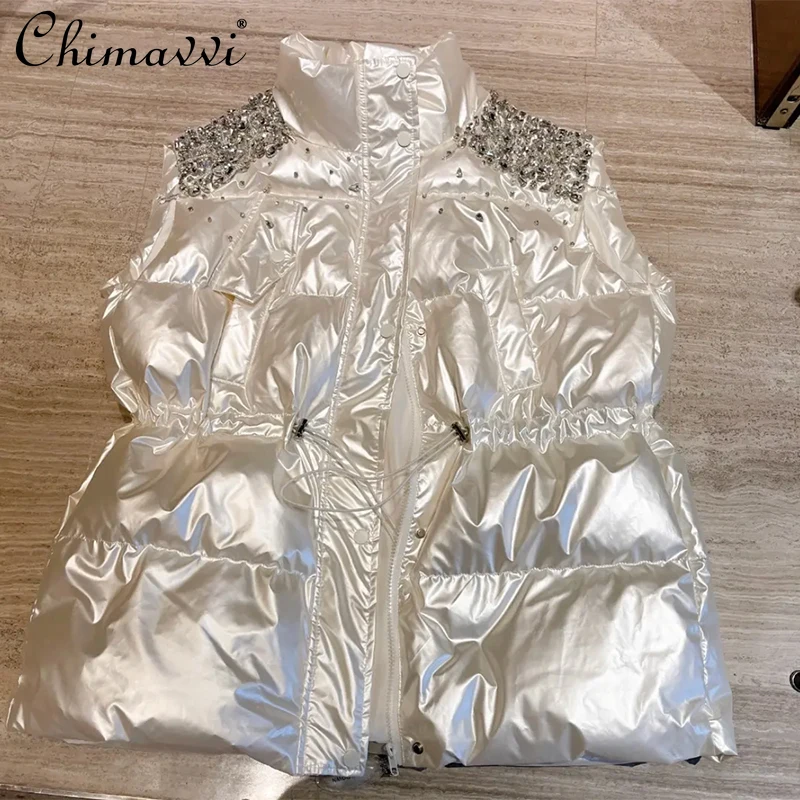 Rhinestone Down Cotton Vest Coat Women's 2021 Winter Drawstring Waist Slimming Vest Female Sleeveless White Casual Jacket
Rhinestone Down Cotton Vest Coat Women's 2021 Winter Drawstring Waist Slimming Vest Female Sleeveless White Casual Jacket
