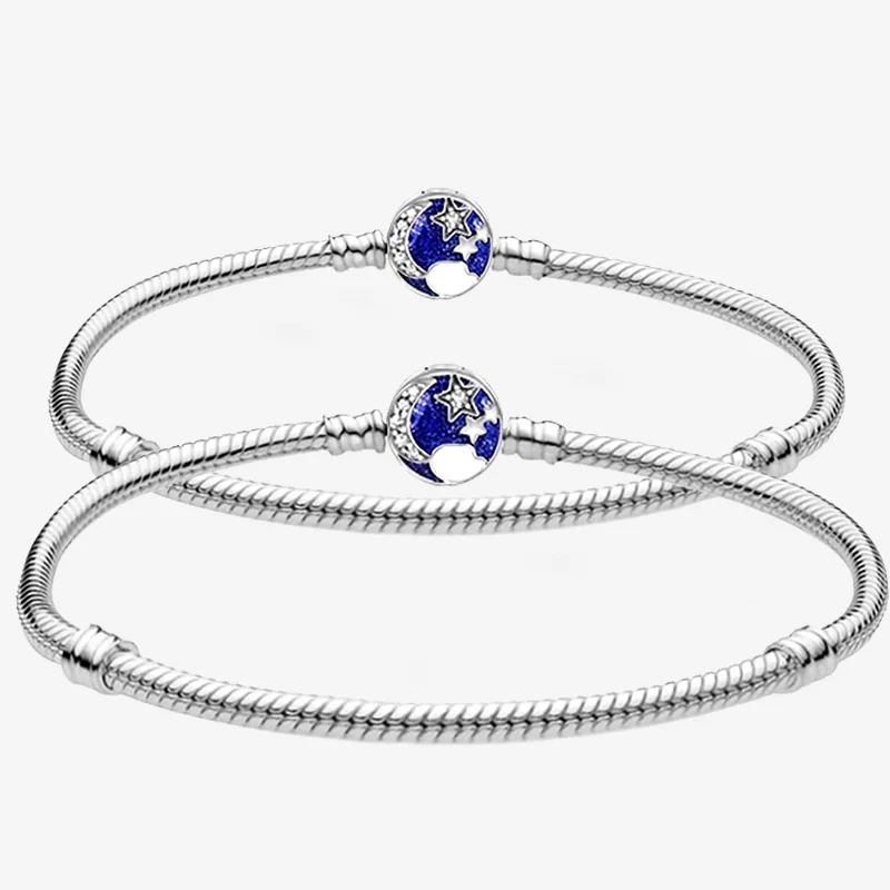 Original 925 Sterling Silver Charm Bracelets Snake Chain Shinny Moon Star Bracelet For Women Birthday DIY Fine Jewelry Gift
Original 925 Sterling Silver Charm Bracelets Snake Chain Shinny Moon Star Bracelet For Women Birthday DIY Fine Jewelry Gift