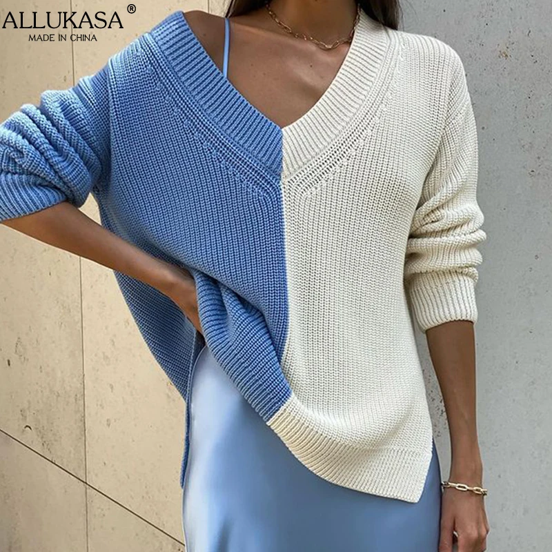Patchwork Knitted Sweater Pullover Women Clothing V Neck Long Sleeve Fashion Casual Loose Spring Autumn Office Tops Lady Jumpers
Patchwork Knitted Sweater Pullover Women Clothing V Neck Long Sleeve Fashion Casual Loose Spring Autumn Office Tops Lady Jumpers