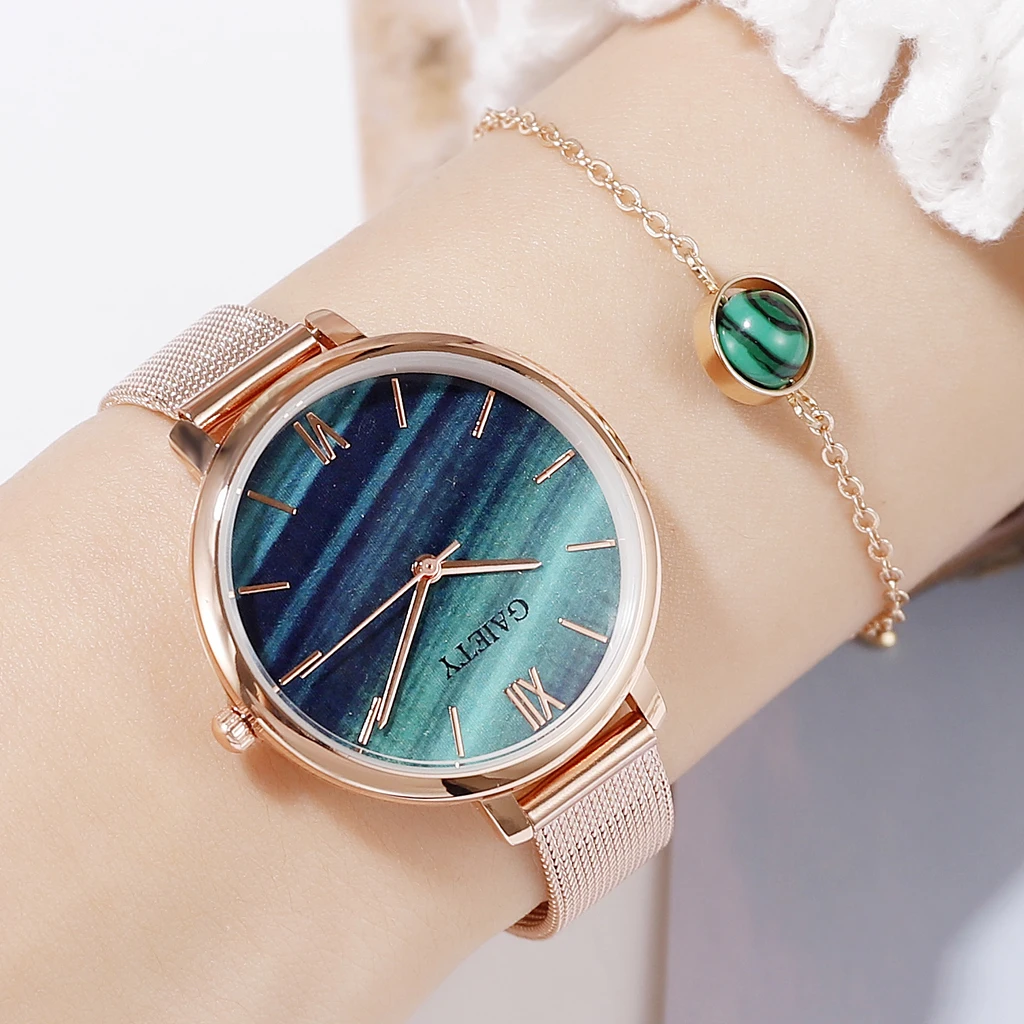 

Gaiety Luxury 2 PCS Set Watch Women Rose Gold Water Drill Bracelet Watch Jewelry Ladies Female Hour Casual Quartz Wristwatches