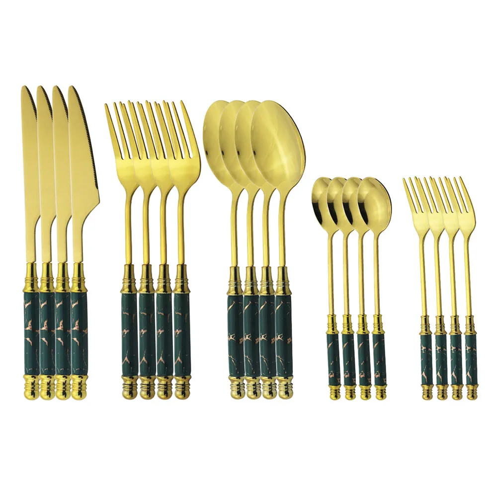 4set Green Gold Tableware Set Ceramic Handle Cake Fork Tea Spoons Knife Set Stainless Steel Cutlery Set Dinnerware Dinner Sets
4set Green Gold Tableware Set Ceramic Handle Cake Fork Tea Spoons Knife Set Stainless Steel Cutlery Set Dinnerware Dinner Sets
