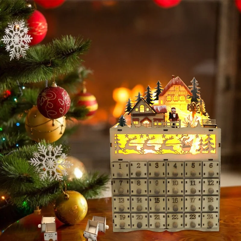 Christmas Wooden Snow Scene Advent Calendar LED Lighted Village House Countdown Drawer Box Christmas Gifts
Christmas Wooden Snow Scene Advent Calendar LED Lighted Village House Countdown Drawer Box Christmas Gifts