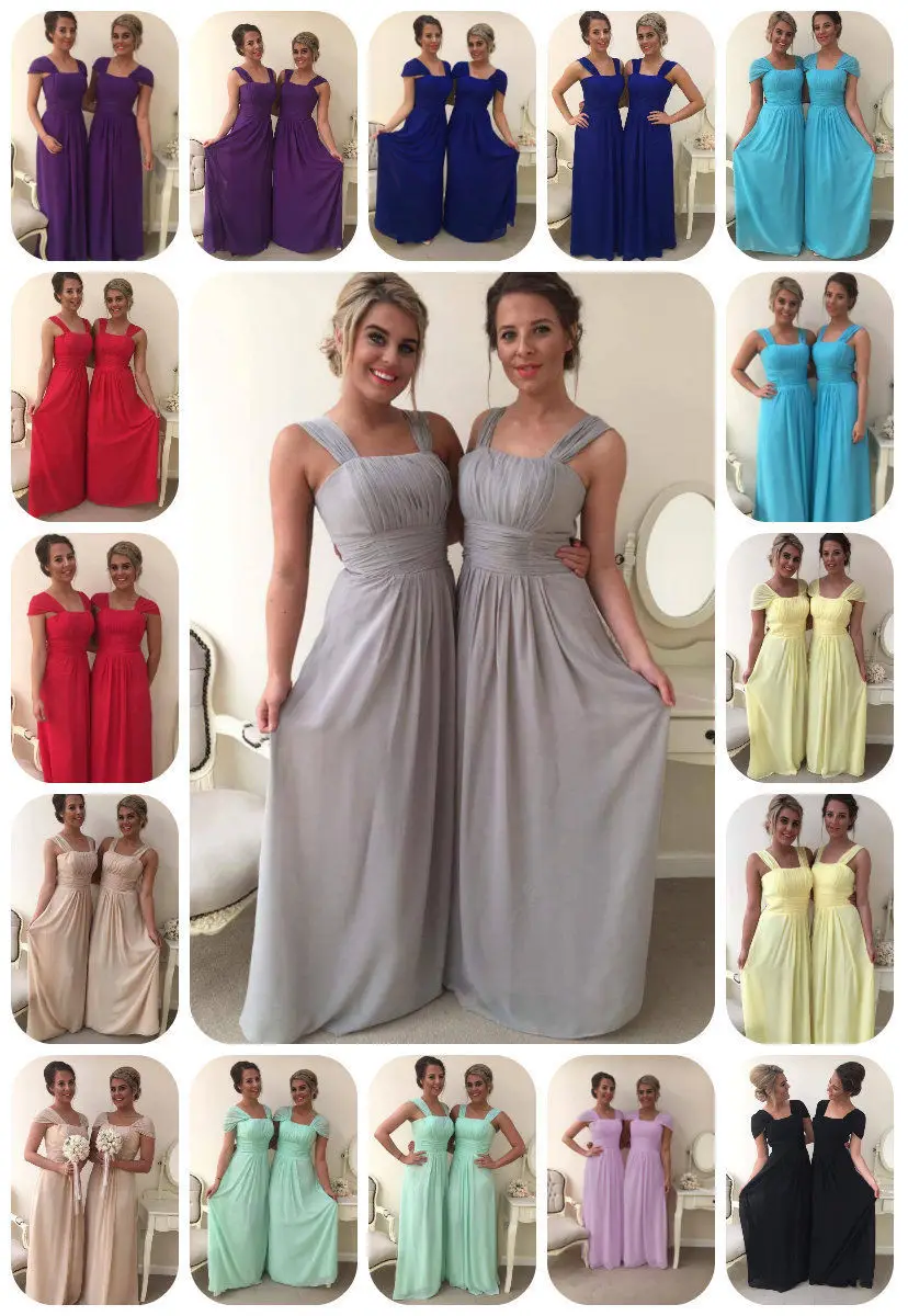 

More Colors ! Simple Chiffon Long Bridesmaid Dresses Champagne Blue Red Maid of Honor Gowns Cap Sleeves Aqua vestidos de fiesta