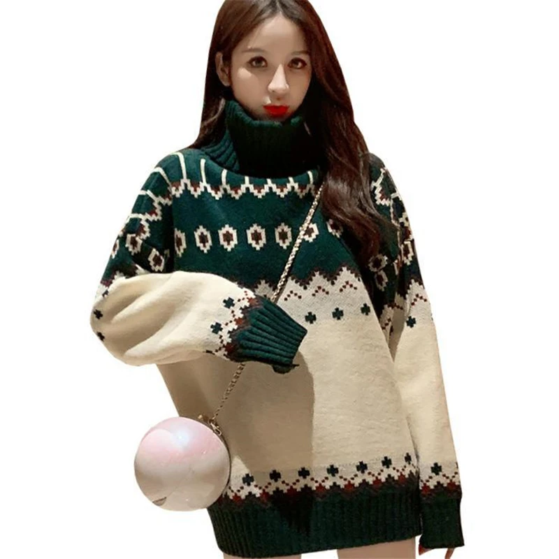 2021 Autumn Winter New Christmas Sweater Loose Retro High Collar Embroidered Long Sleeve Knitted Sweater Pullover Lovely Girls
2021 Autumn Winter New Christmas Sweater Loose Retro High Collar Embroidered Long Sleeve Knitted Sweater Pullover Lovely Girls