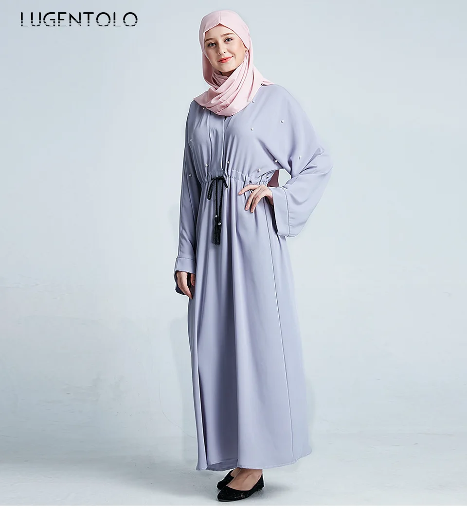 Lugentolo Elegant Women Loose Dress Beaded Bat Sleeve Fashion Muslim Dress Drawstring Waist Large Size Big Swing Lady Maxi Dress
Lugentolo Elegant Women Loose Dress Beaded Bat Sleeve Fashion Muslim Dress Drawstring Waist Large Size Big Swing Lady Maxi Dress