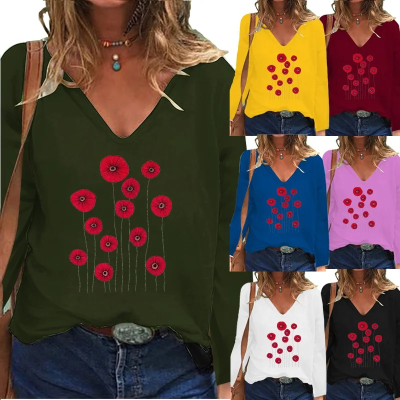 Womens Autumn Casual Long-sleeved Shirt Fashion Print Elegant Shirt Deep V-neck Loose Ladies Solid Color Large Size
Womens Autumn Casual Long-sleeved Shirt Fashion Print Elegant Shirt Deep V-neck Loose Ladies Solid Color Large Size