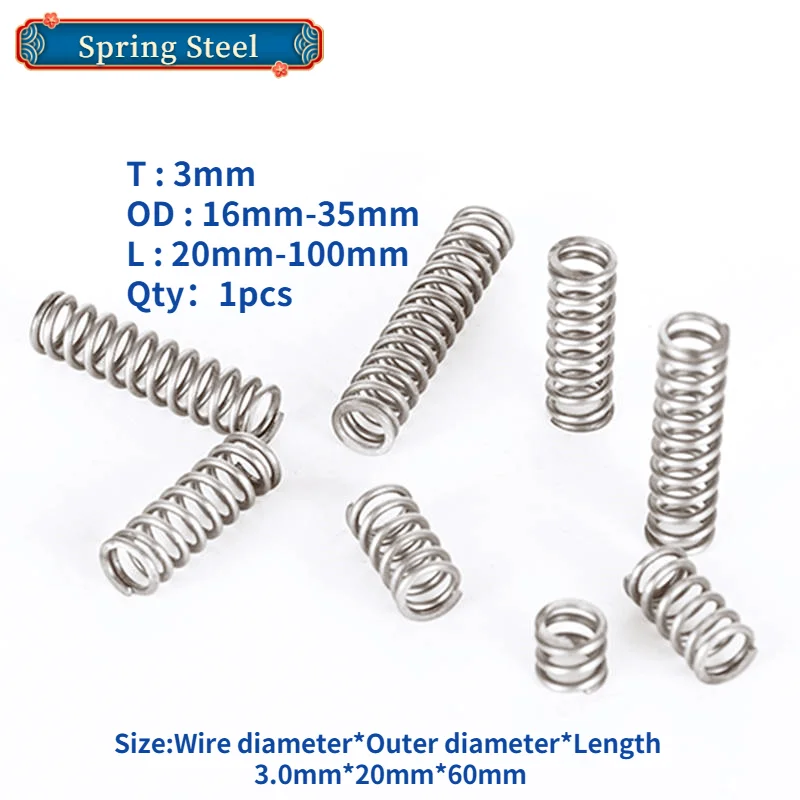 1pcs Spring Steel Compression Spring Wire Diameter 3mm Return Spring small Springs Spiral Spring Ressort Length 20mm-100mm
1pcs Spring Steel Compression Spring Wire Diameter 3mm Return Spring small Springs Spiral Spring Ressort Length 20mm-100mm