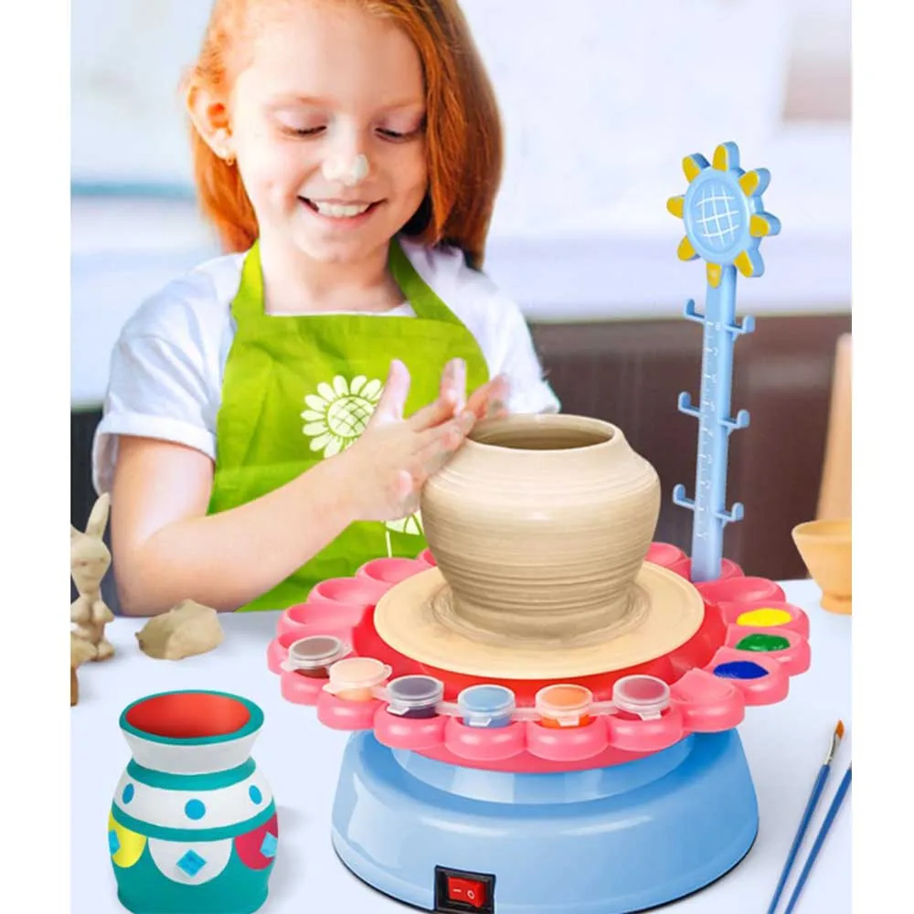 Electric Pottery Wheel Machine Mini Pottery Making Machine DIY Craft Ceramic Clay Pottery Kit With Pigment Clay Kids Toy