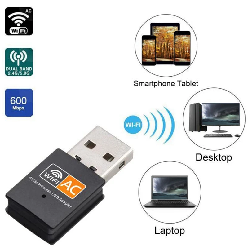USB WiFi Adapter 2.4GHz 5GHz Dual Band 600Mbps Mini Wireless Network Card for Notebook Laptop PC Desktop
USB WiFi Adapter 2.4GHz 5GHz Dual Band 600Mbps Mini Wireless Network Card for Notebook Laptop PC Desktop