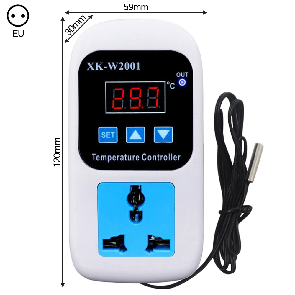Digital Thermostat Regulator with LCD Display AC 110-220V Microcomputer Temperature Controller Socket with Probe 
Digital Thermostat Regulator with LCD Display AC 110-220V Microcomputer Temperature Controller Socket with Probe