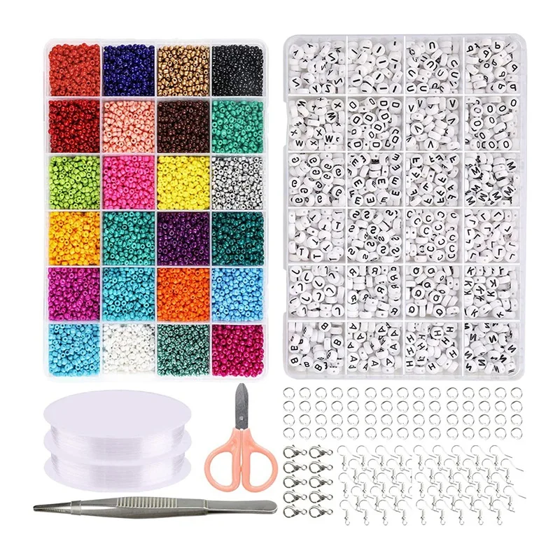Beads Kit,Greentime 14400Pcs 3mm Glass Seed Beads with 1200 Pcs Alphabet Letter Beads for Jewelry Bracelets Making
Beads Kit,Greentime 14400Pcs 3mm Glass Seed Beads with 1200 Pcs Alphabet Letter Beads for Jewelry Bracelets Making