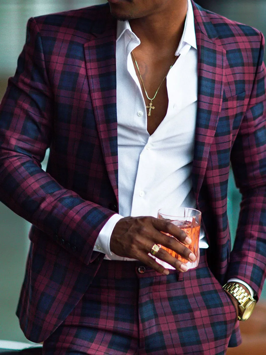 Plaid Notched Lapel Slim Button Men's Leisure Blazer Casual Fashion Groom Singer Costume Formal Business Male Suit Coat
Plaid Notched Lapel Slim Button Men's Leisure Blazer Casual Fashion Groom Singer Costume Formal Business Male Suit Coat