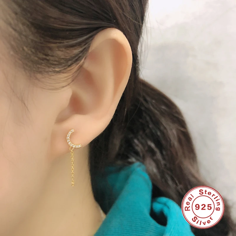 AIDE 925 Silver Stud Earrings For Women Diamond Moon-shaped Sterling Silver Chain Earrings Women Couples Lovers Birthday Gifts
AIDE 925 Silver Stud Earrings For Women Diamond Moon-shaped Sterling Silver Chain Earrings Women Couples Lovers Birthday Gifts