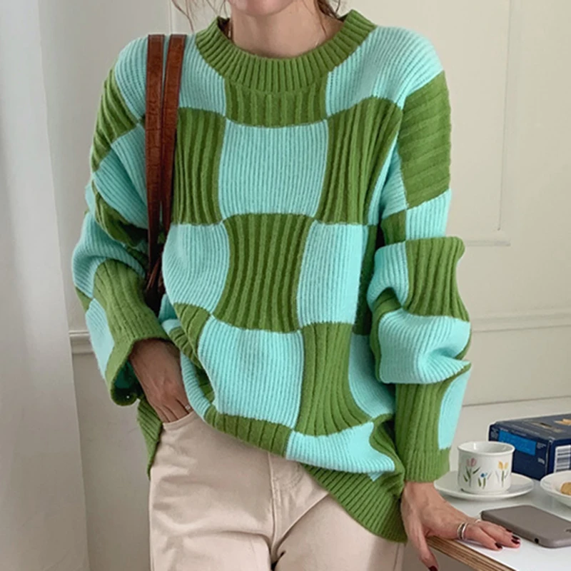 2021 New Autumn Winter Korean Fashion Retro Niche O Neck Hit Color Plaid All-match Loose Long-sleeved Pullover Sweater Women
2021 New Autumn Winter Korean Fashion Retro Niche O Neck Hit Color Plaid All-match Loose Long-sleeved Pullover Sweater Women