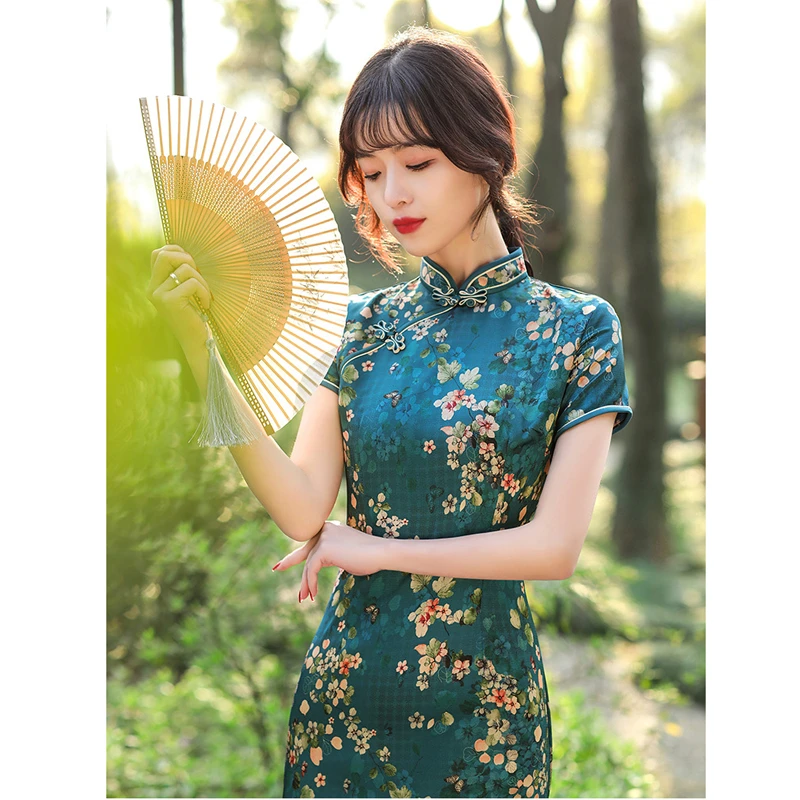 Women's Cheongsam Mid-Length Double-Layer Pearl Forging Chinese Traditional Dress Casual Elegant Women's Dress 2022 Summer
Women's Cheongsam Mid-Length Double-Layer Pearl Forging Chinese Traditional Dress Casual Elegant Women's Dress 2022 Summer