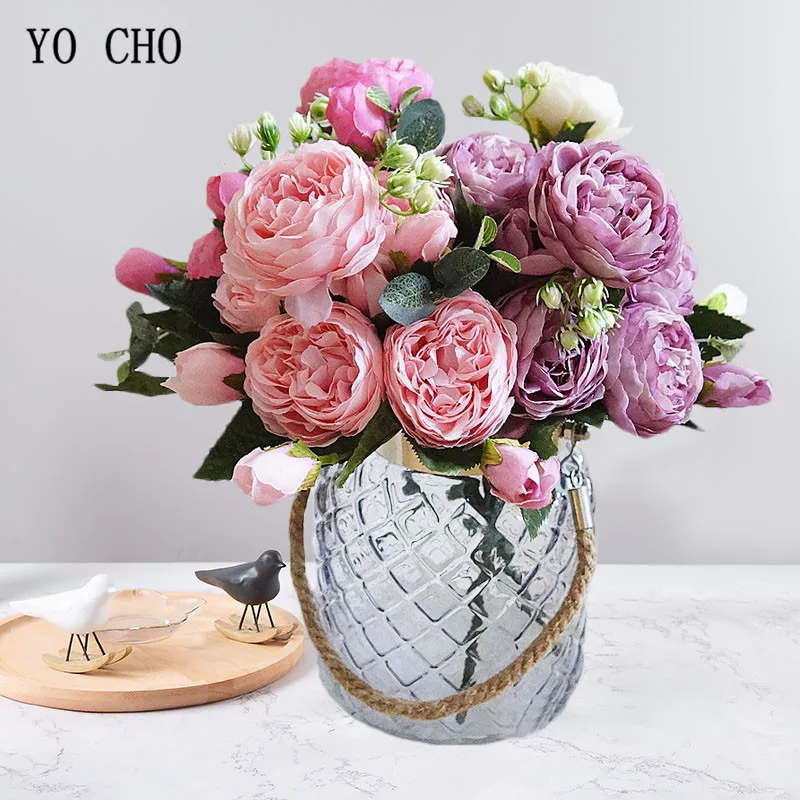 YO CHO Artificial Flower Silk Rose Bridal Hand Bouquet Faux 5 Head 3 Bud Simulation Rose Flowers Fake Flowers for Wedding Decor
YO CHO Artificial Flower Silk Rose Bridal Hand Bouquet Faux 5 Head 3 Bud Simulation Rose Flowers Fake Flowers for Wedding Decor