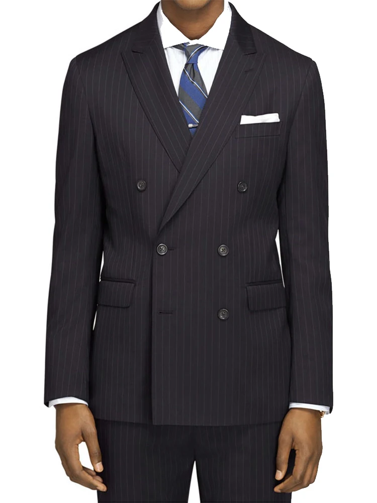 Темно-синий мел в полоску мужской костюм на заказ темно-синий классический