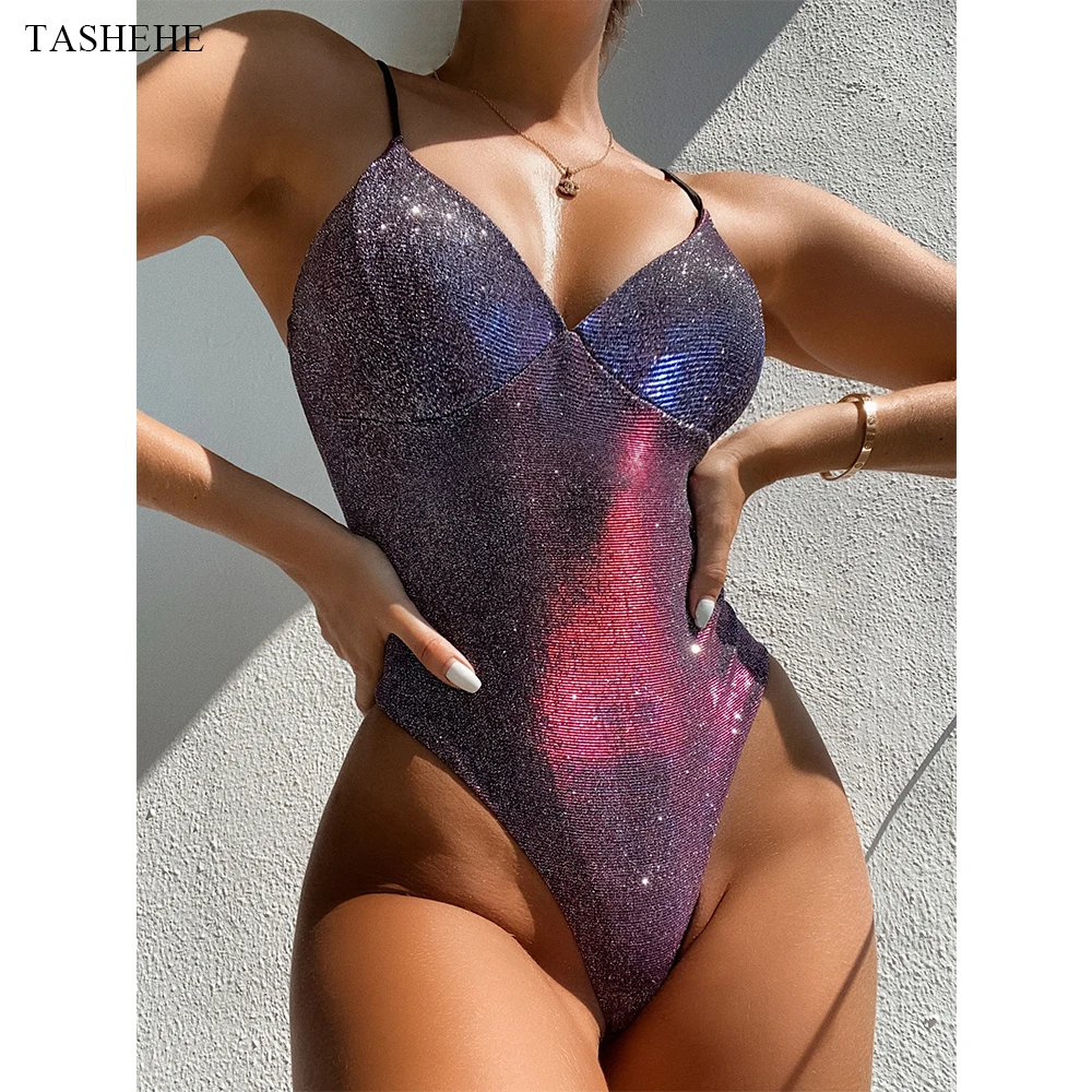 2020 Sexy V Neck Shiny Sparkle One Piece Swimsuit Women Swimwear Female Bathing Suit Swim Beach Monokini
2020 Sexy V Neck Shiny Sparkle One Piece Swimsuit Women Swimwear Female Bathing Suit Swim Beach Monokini