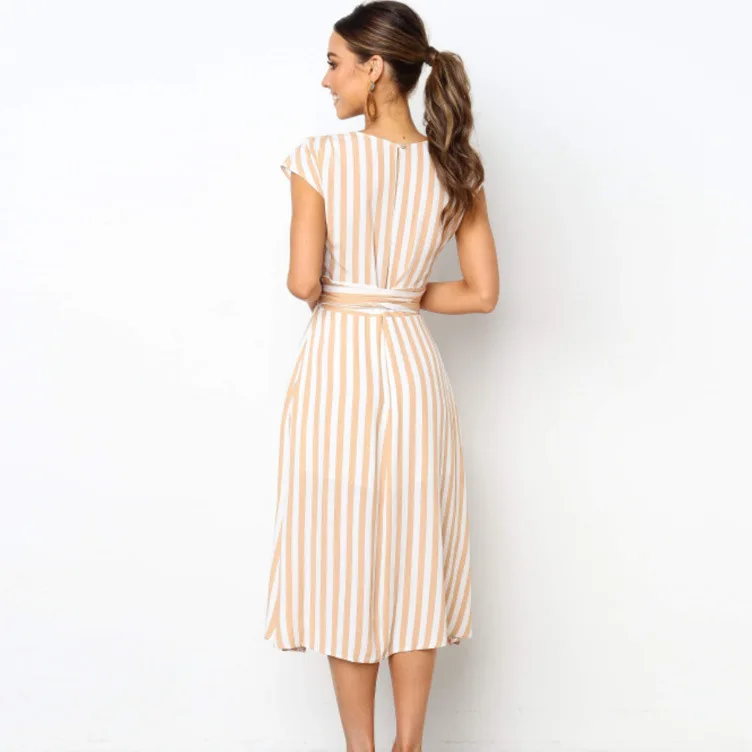 High Waist Elegant Long Dress For Women 2021 Summer Short Sleeve Striped Bow Dress Long Party Dresses V Neck Vacation Clothes
High Waist Elegant Long Dress For Women 2021 Summer Short Sleeve Striped Bow Dress Long Party Dresses V Neck Vacation Clothes
