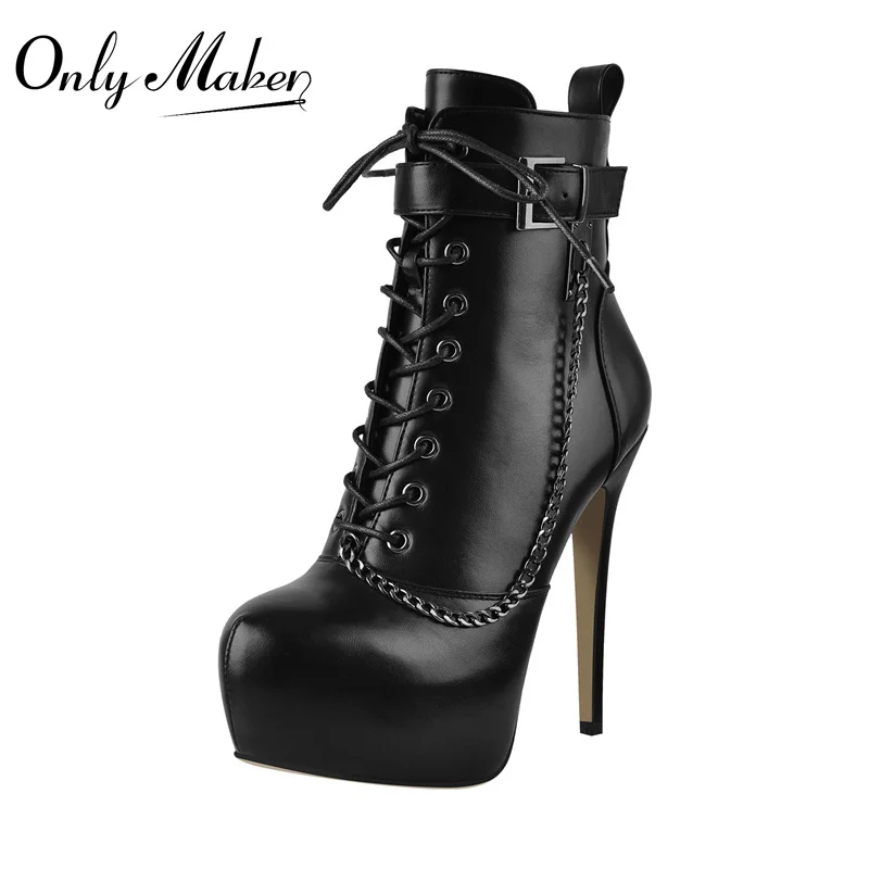 Onlymaker Women's Lace-Up Ankle Boots Platform Black PU Buckles Metal Chain Decoration Thin High Heels Booties Zipper Large Size
Onlymaker Women's Lace-Up Ankle Boots Platform Black PU Buckles Metal Chain Decoration Thin High Heels Booties Zipper Large Size