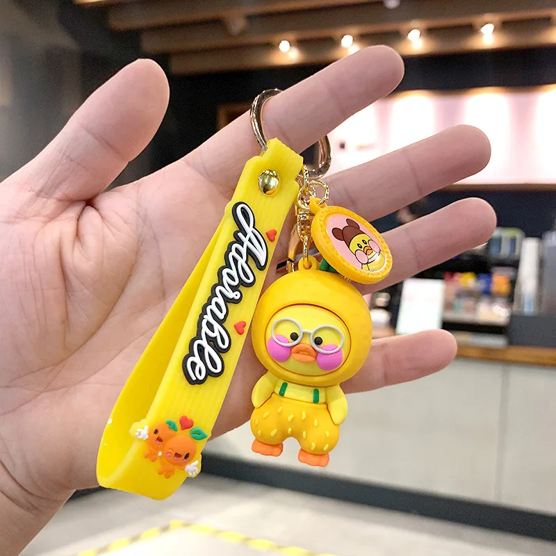Hot Cute Fruit Duck Keychain Simple Fashion Cartoon Animal Key Holder Women Couple Bag Car Pendant Key Ring Accessories Gift