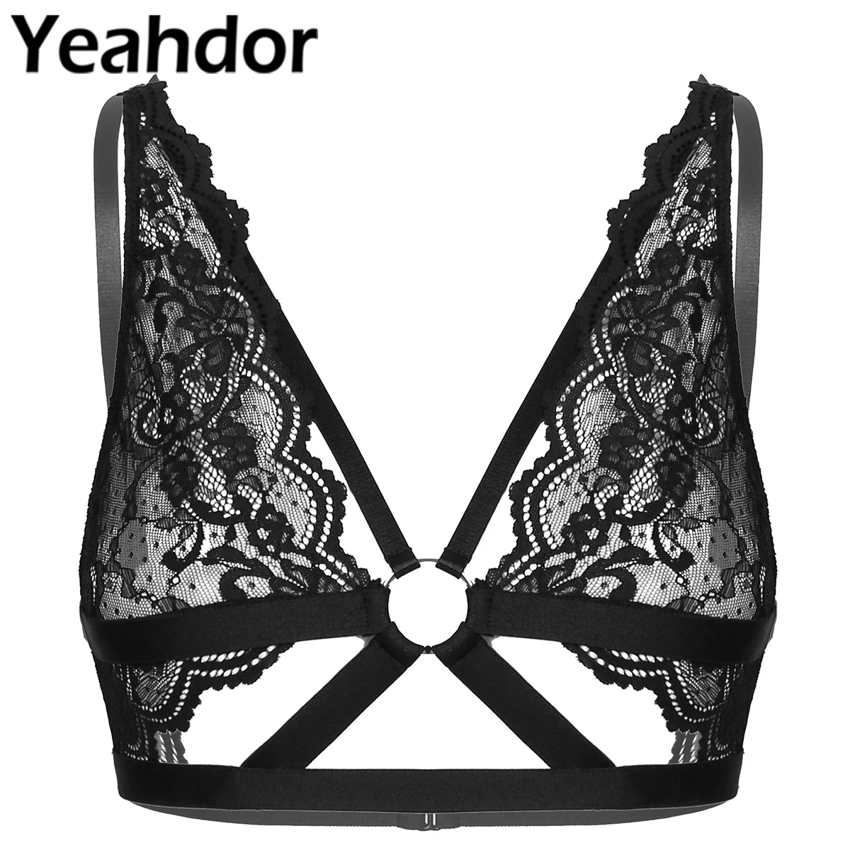 

Women Sexy Lingerie Bras Top See-through Floral Lace Strappy Bra Tops Hollow Out O-ring Bralette Brassiere Exotic Underwear