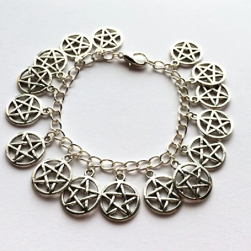 Готический Хэллоуин Аметист Черный оникс Pentacle браслет с шармом панка языческий