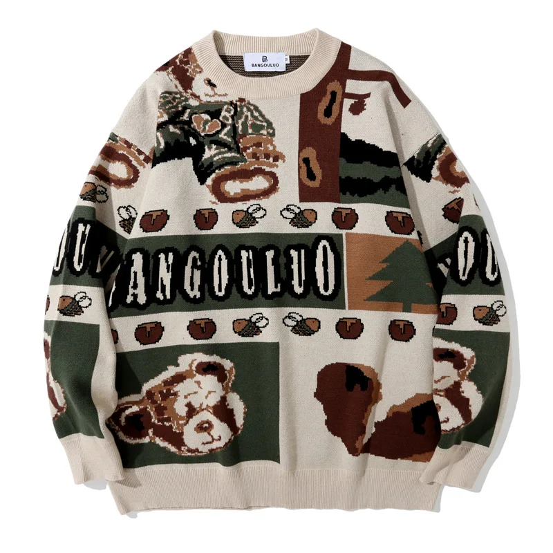 2021Vintage Color Matching Bear Winter Sweater Men and Women High Street Round Neck Sweater Couples Loose Warm Pullover Tops
2021Vintage Color Matching Bear Winter Sweater Men and Women High Street Round Neck Sweater Couples Loose Warm Pullover Tops